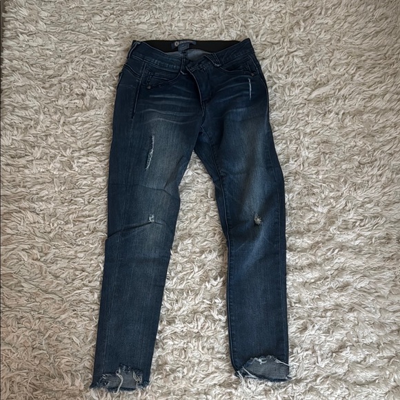 Democracy Blue Skinny Jeans with Distressed Hem - Picture 4 of 7